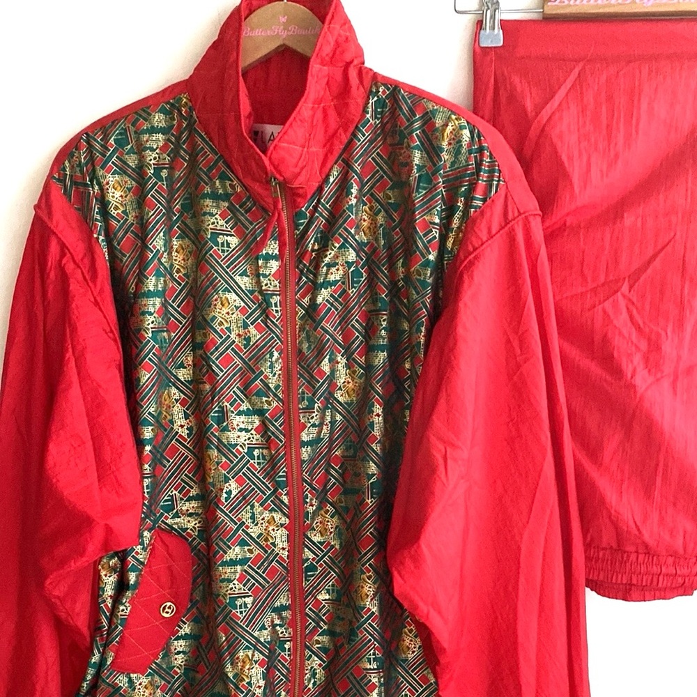(B38) Vintage Womens Lavon Large Red Zip Up Windbreaker Jacket 90’s,‎ NWT